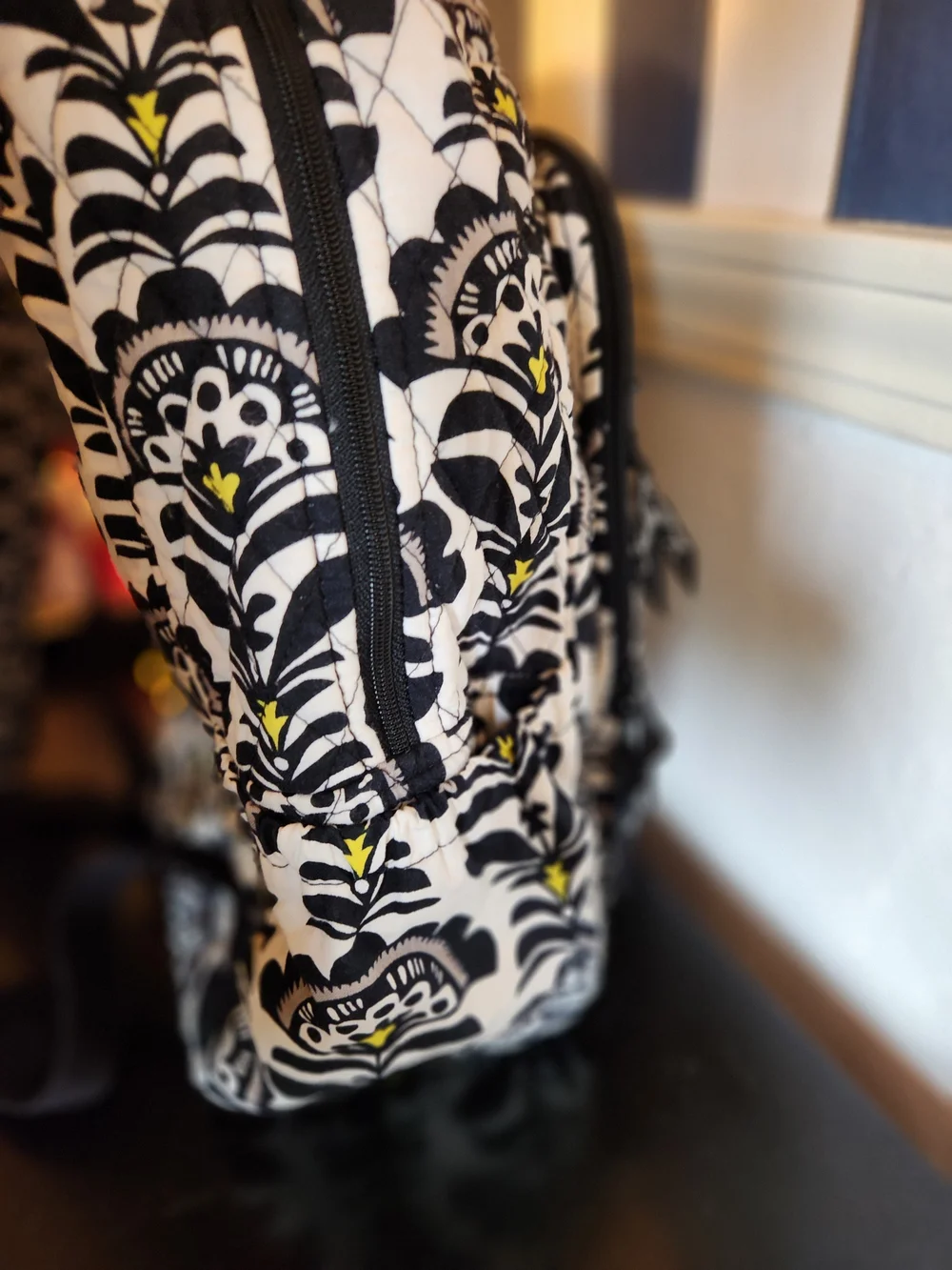 Vera Bradley Black White and Yellow Quilted Backpack